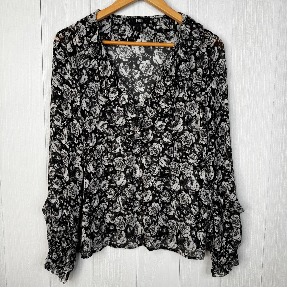 PAIGE Black and White Silk Floral Blouse - Picture 2 of 8